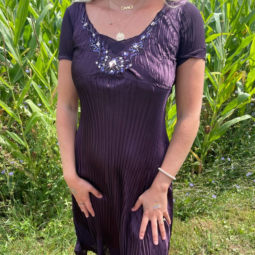 Vintage Embellished Silky MIDI Dress